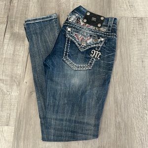 Miss Me Dark Blue Embellished Skinny Jeans, 28/33